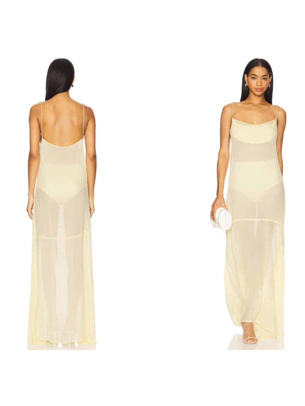 SWF  Sheer Slip long Dress Like Butter Yellow Size M  NWT $358 msrp - Picture 3 of 8